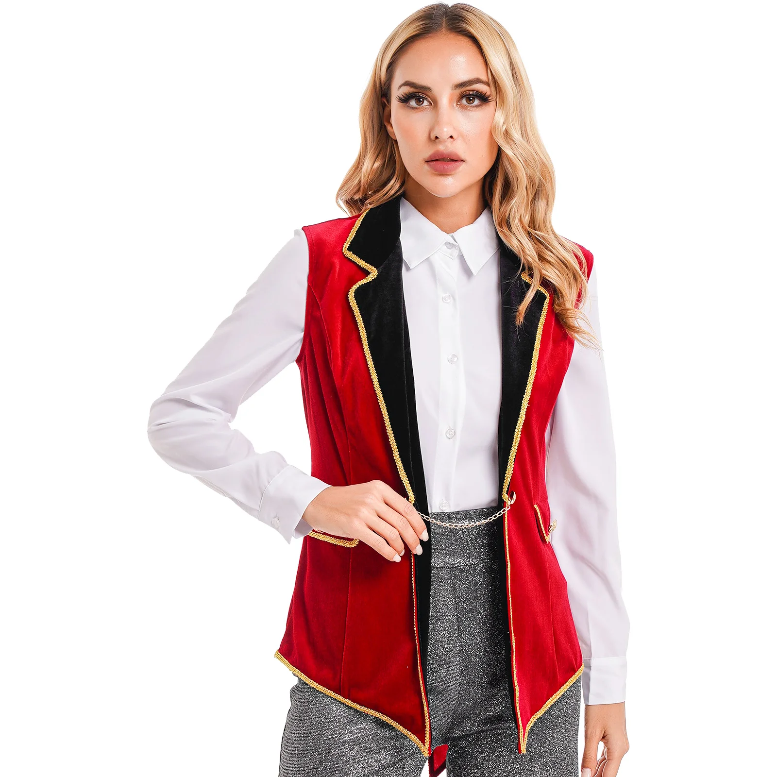 Womens Holiday Showman Zauberer Cosplay Kostüm Zirkus Ring master Frack Revers ärmellose Samt Vintage Jacke Oberbekleidung