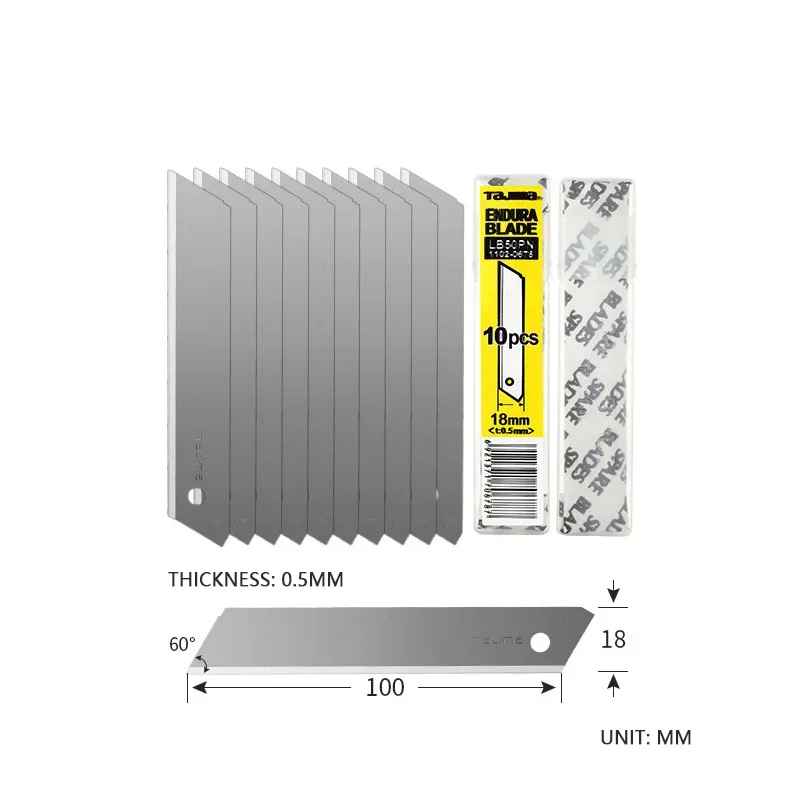 TAJIMA LB50PN 18 مللي متر قطع الغيار شفرة 10 قطعة استبدال شفرة مجموعة ل سكّين متعدّد الاستخدامات الفن القاطع الفضة L-نوع القياسية شفرات حادة