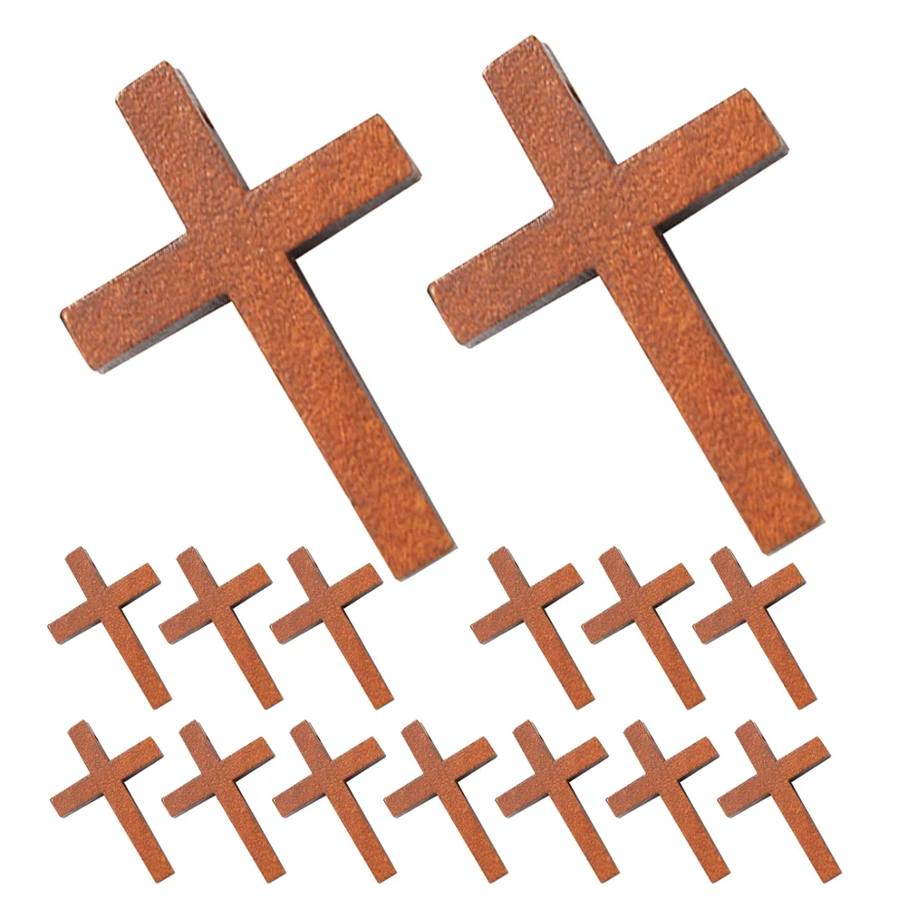 

50 Pcs of The Lid Wooden Cross Pendant Crosses for Crafts Key Chain Charms Decoration Brown DIY Making Retro Necklace