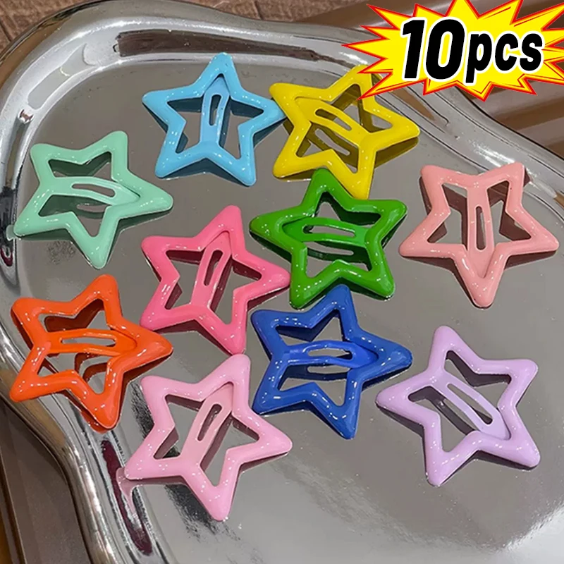 Pinces à cheveux colorées Y2K Star BB pour femmes, épingles à cheveux en métal mignon, barrettes latérales, poignée pour cheveux, accessoires pour cheveux, vêtements de sauna, 10 pièces