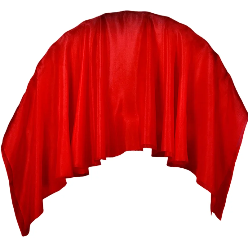 Een Paar 100% Echte Zijden Sluiers 2 Lagen Dubbelzijdig Cirkel Fan Handverf Zwart Rood Buikdans Square Dance Props Extra Lang