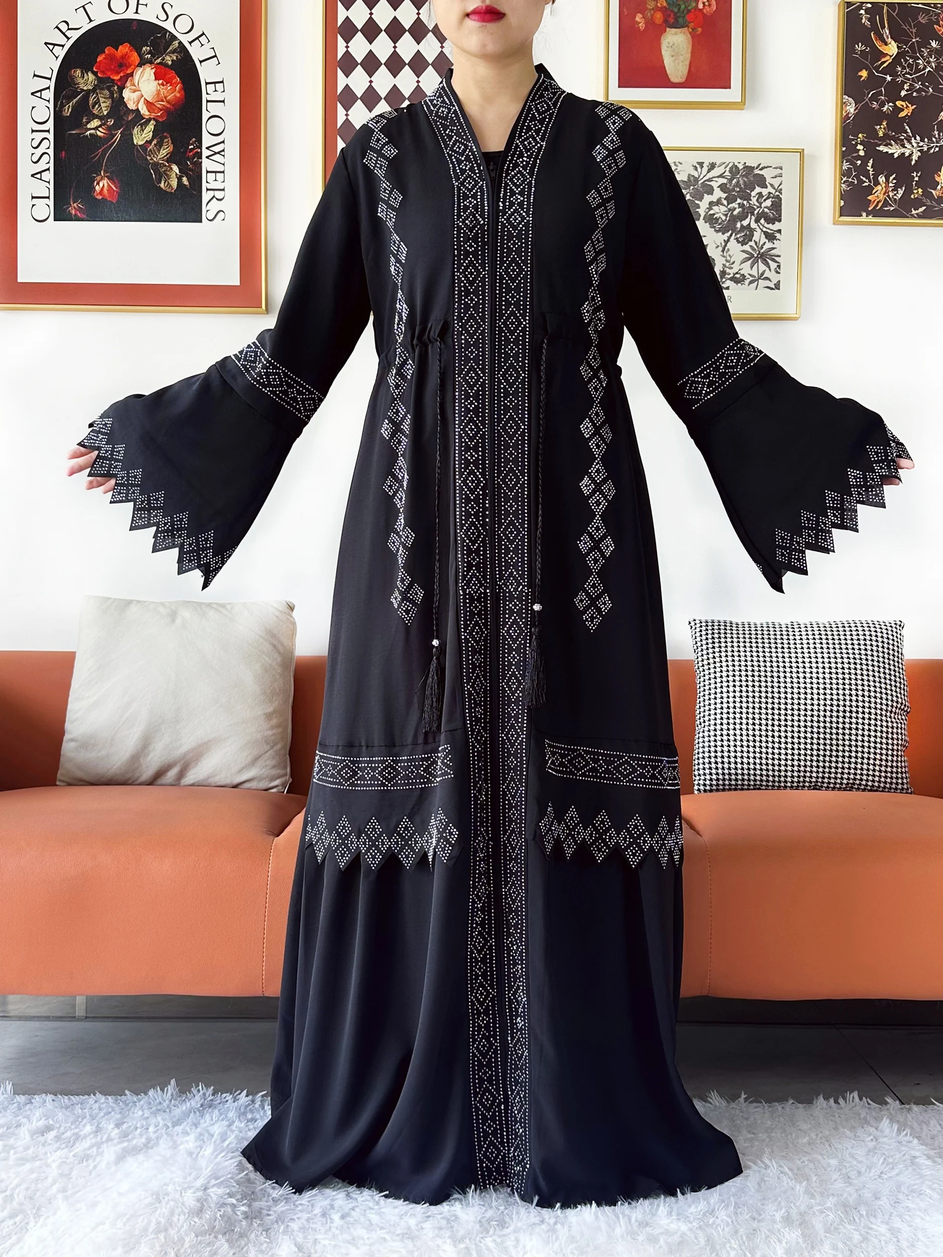 Laxury Design New Women Elegant Dress Chiffon Open Abaya Muslim Women Dress Islamic Clothing Cardigan Abaya Women Muslim Dress