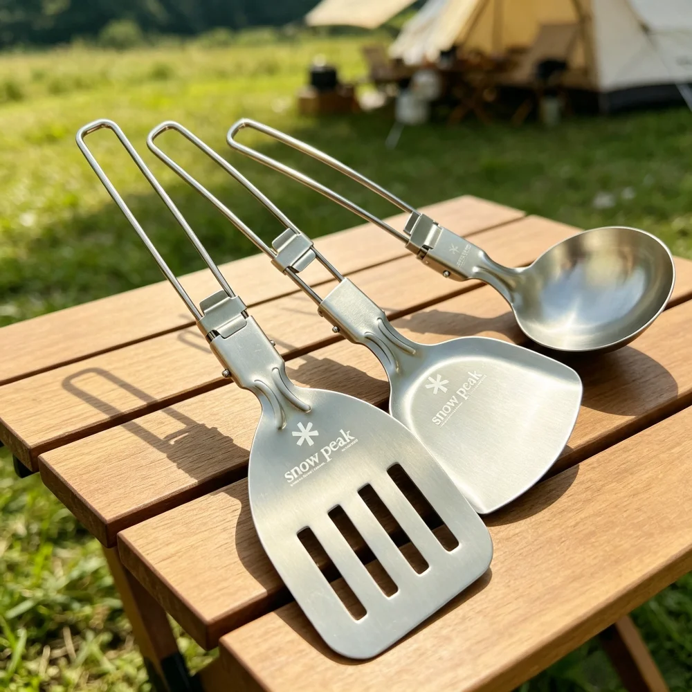 snow peak Foldable Lightweight Camping Cookware Stainless Steel Spatula Soup Spoon Portable For Camping Hiking Picnic Outdoor