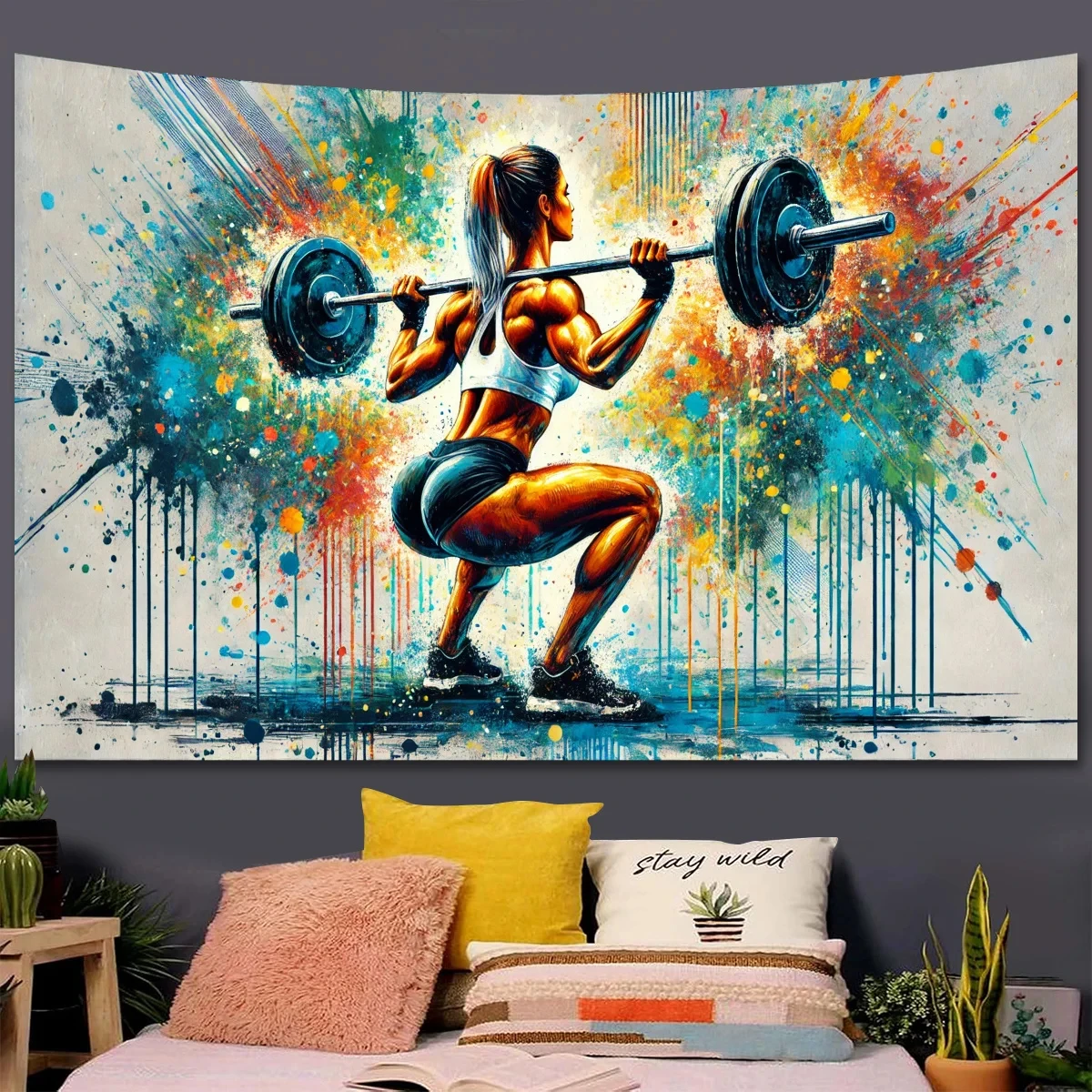 Vibrant Fitness Bodybuilding Tapestry, Colorful Energy Art Wall Hanging for Party Gym Decor