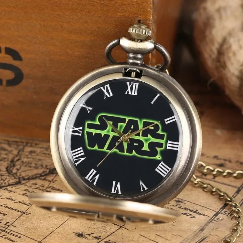 Stars Wars Film Serie Retro Hollow Quartz Pocket Watch Casual Pendant Clock with Necklace Chain Christmas Birthday Men Gift
