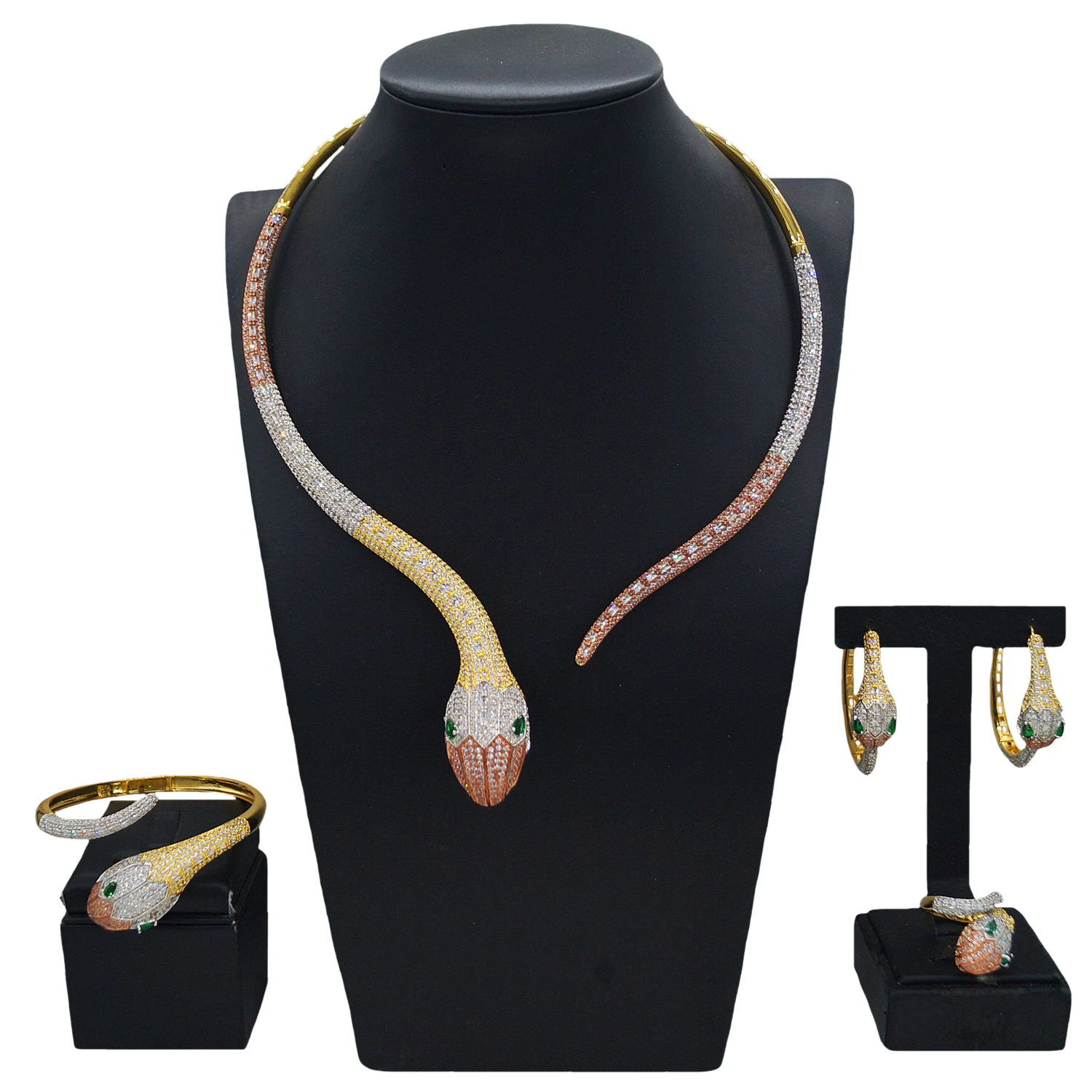 Yulaili's new exclusive design jewelry four-piece set of bright and vivid spirit snake shaped noble wedding jewelry in Dubai, US