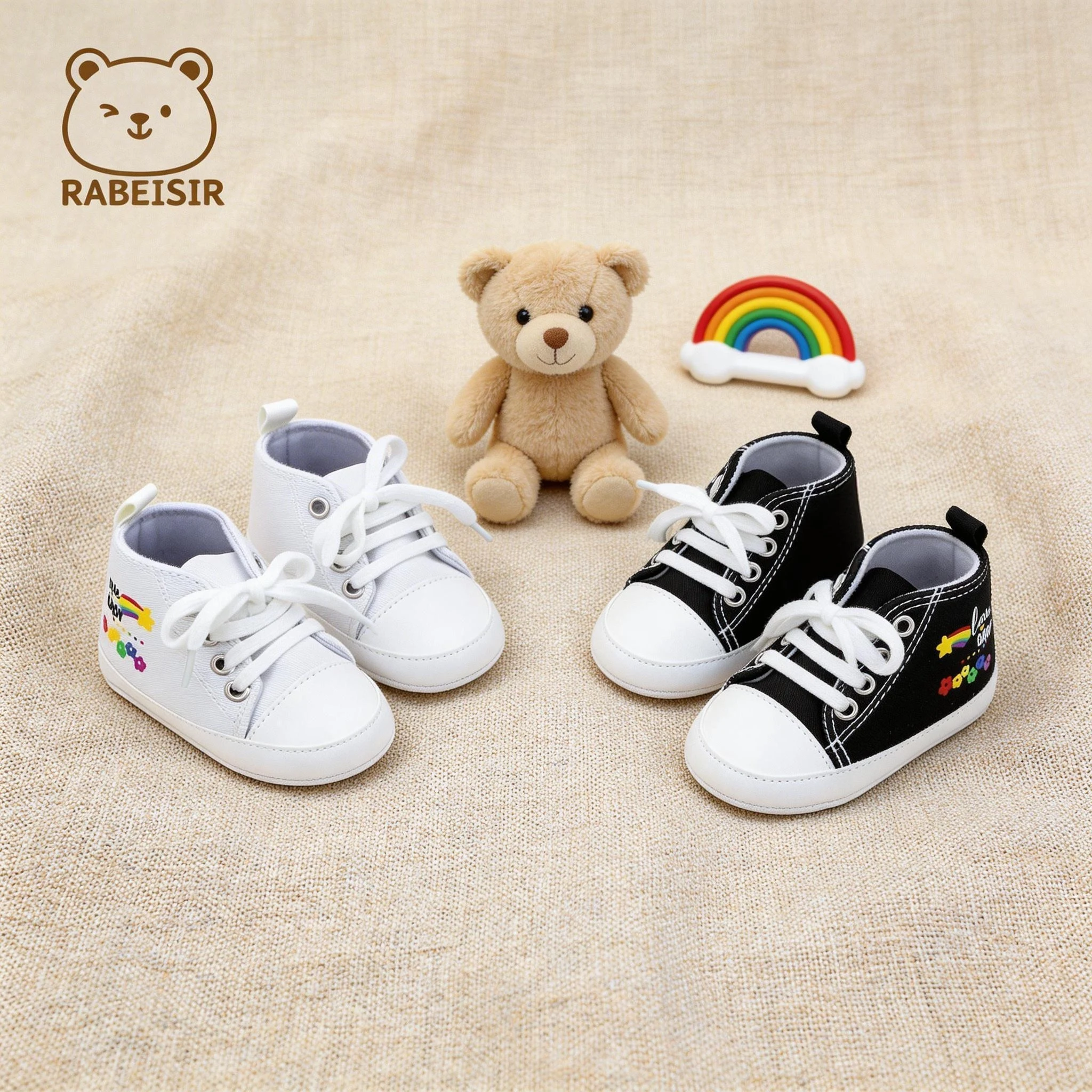 Cartoon Rainbow Print Lightweight Casual Walking Shoes for Boys and Girls Aged 0-6-12-18 Months