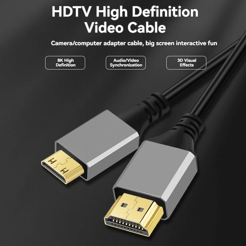 8K Mini HDMI-Compatible to HDMI-Compatible High Speed  2.1 Cable 4K@60HZ 8k@60hz For Camcorder Camera Display Cable Adapter