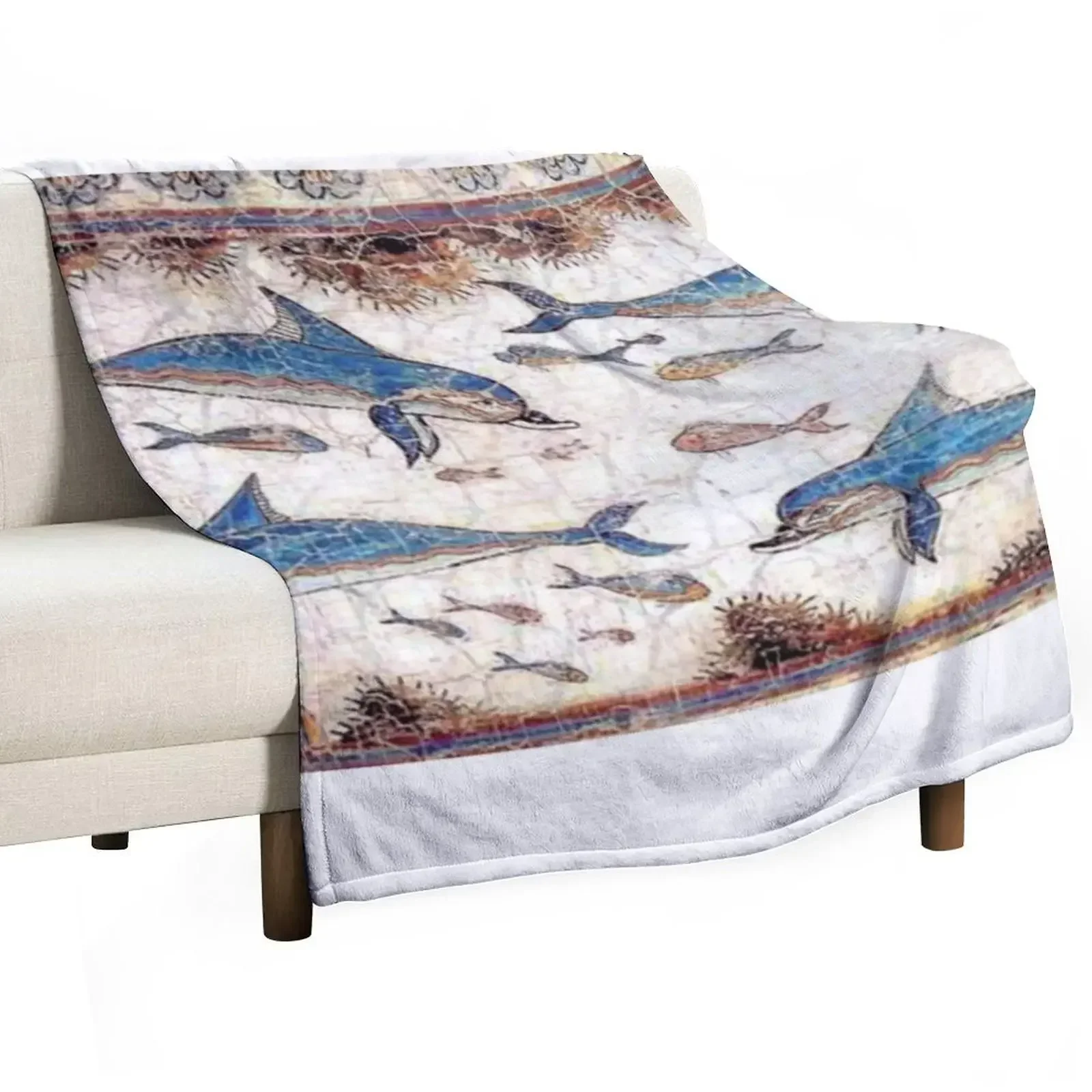 Minoan Dolphins Fresco Throw Blanket Hairy Softest For Baby Blankets