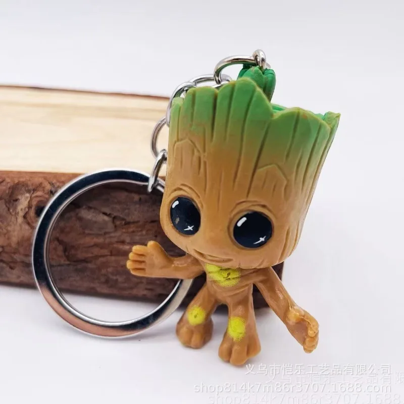 Llaveros de Marvel Groot, decoración de figuras de acción de Anime, juguete bonito, figuras Q, bolsa para llaves de coche, modelos de decoración, regalos de cumpleaños