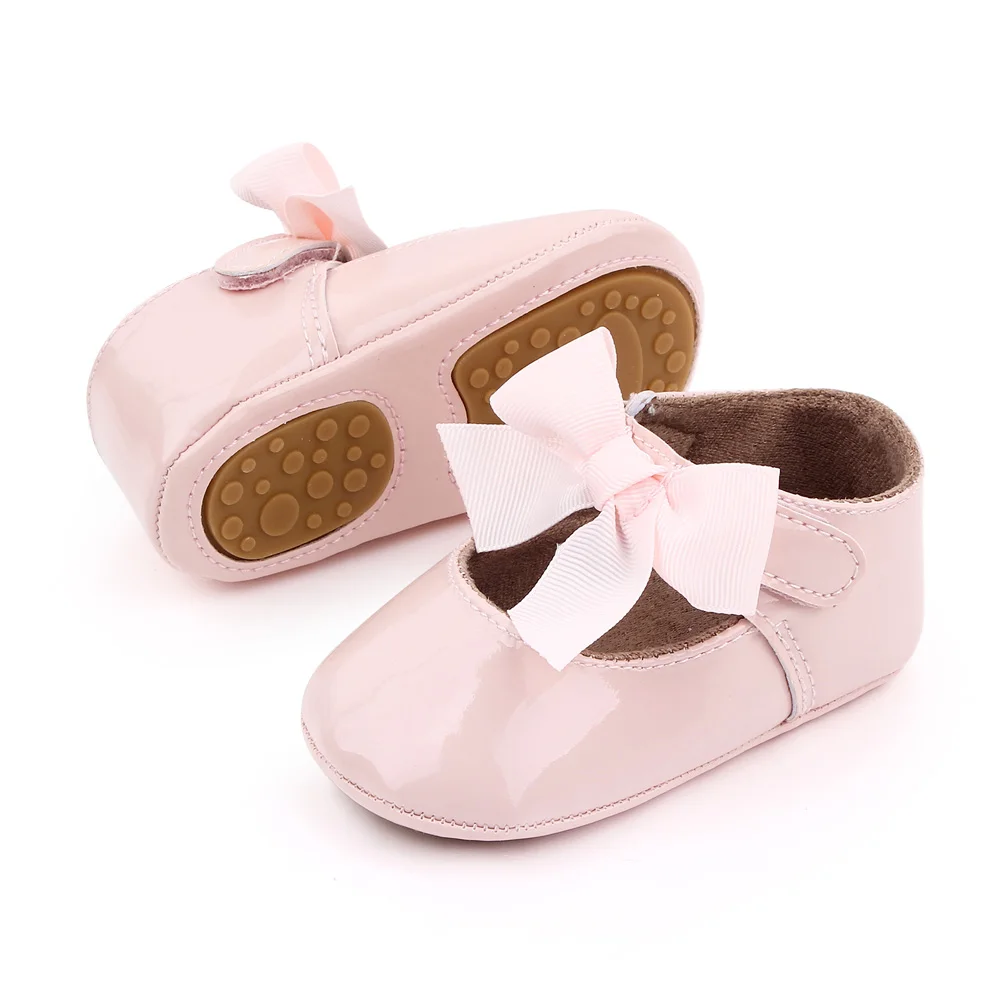 Baby Girl Princess Shoes High Quality PU and TPR Anti-slip Cute Bowknot Toddler Birthday Party Shoes for 0-18 M 2023 New Fashion