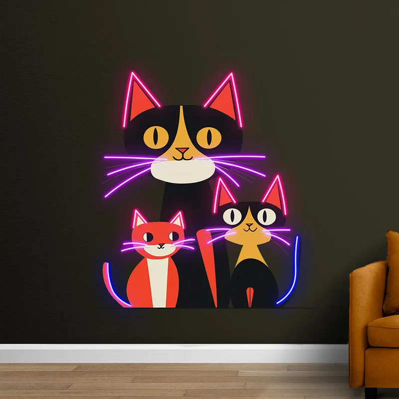 Cat Family Custom Neon Sign, Cat Neon Art Wall Art, Kids Room Decor Night Light, Bedroom Light Sign, Birthday Gift for Cat Lover