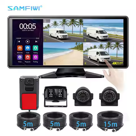 10.36 Inch Touch Screen 4CH 4PIN AHD 1080P DVR Monitor Loop Recording Side Rear View Backup Camera for Caravan RV Camper