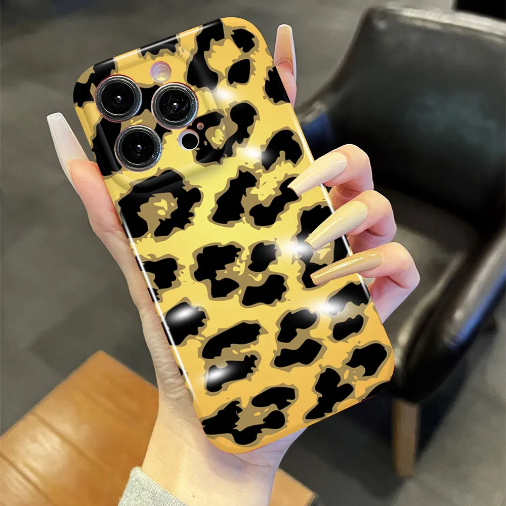 For iPhone 11 11Pro 12Pro 12 Pro Max Film Case Leopard Shockproof Cover Camera Protection Gloss Phone Cases