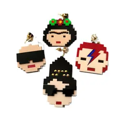KUGUYS Pixel Cartoon Portraits Face Earrings for Women Vintage Acrylic Jewelry Fashion Accessories