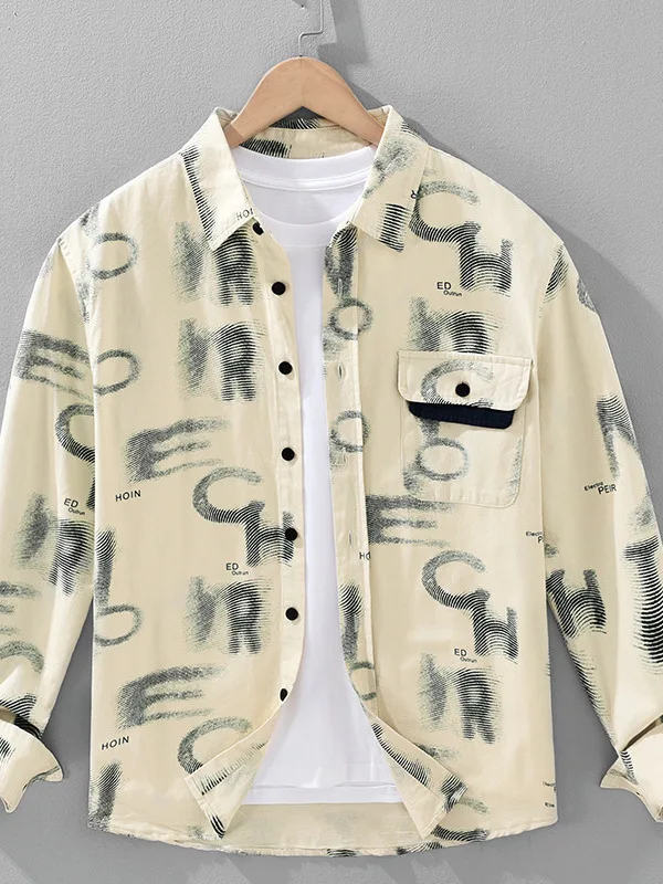 

Trendy Long Sve Cotton irt Men's Youth Personali ket Color Blo Print Square Collar Sweat Absorbent Casual irt