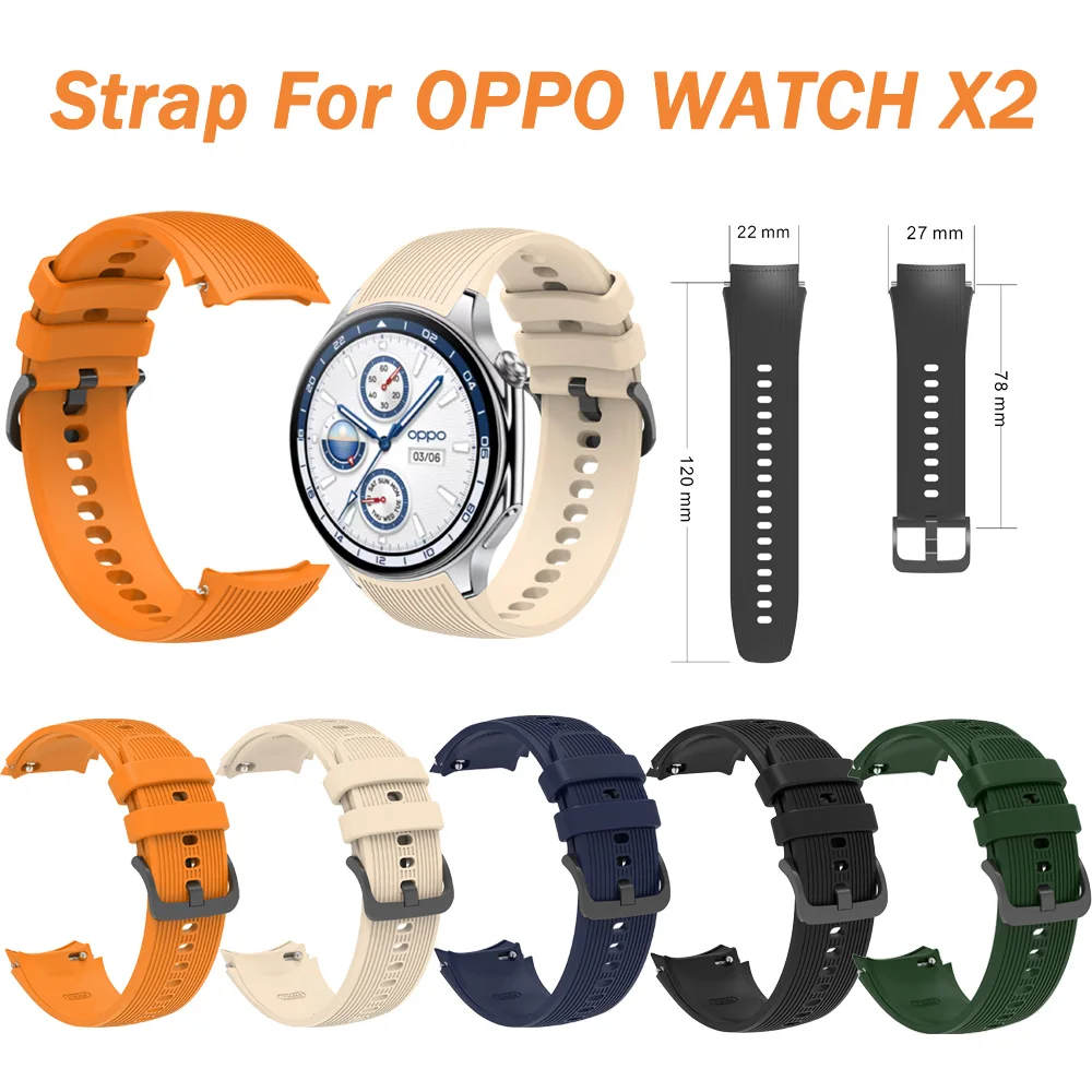 Silicone Watch Strap New Breathable Stripe Pattern Bracelet Needle Buckle Replacement Watchband for Oppo Watch X2