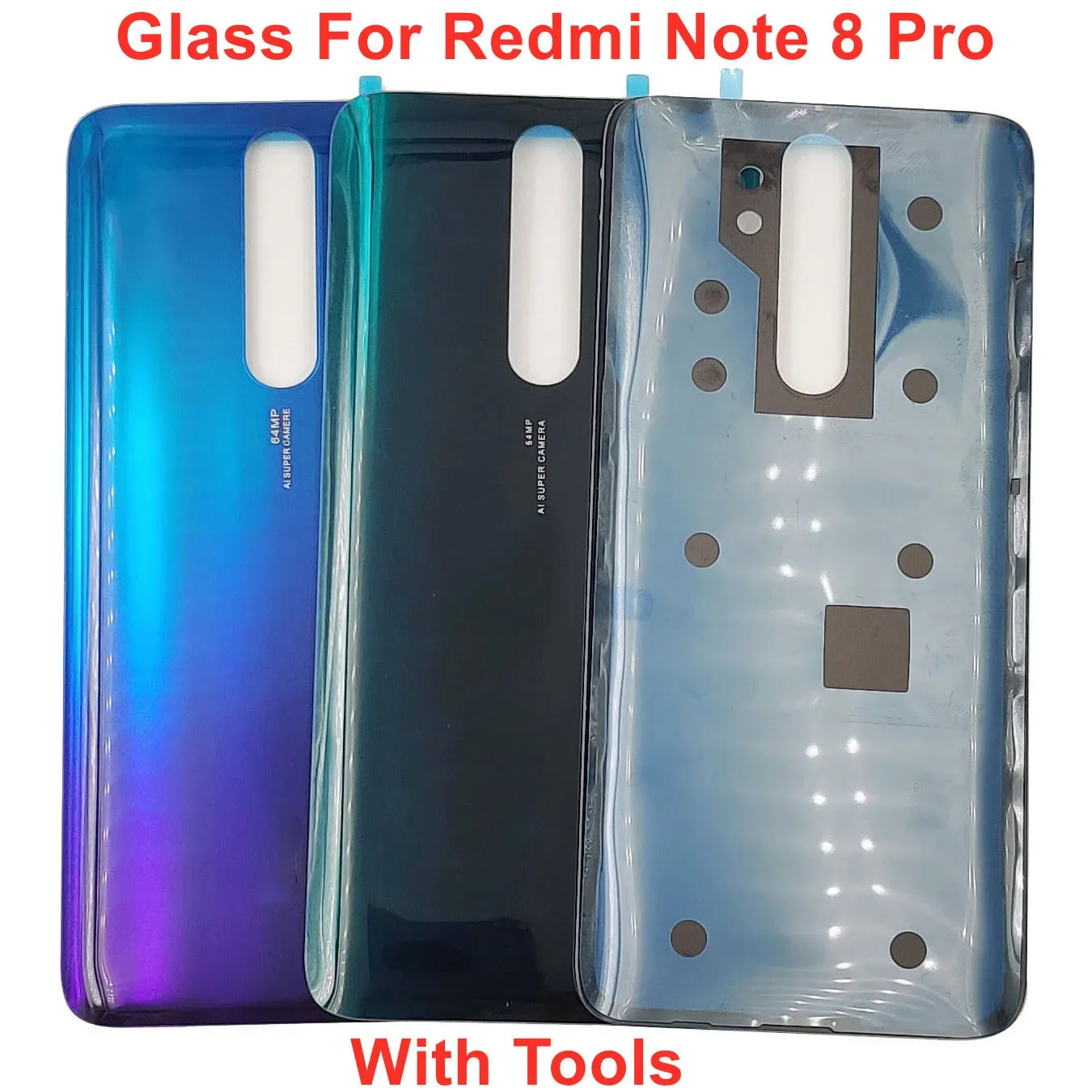 A+++ Glass Back Door For Xiaomi Redmi Note 8 Pro Hard Battery Cover Rear Lid Housing Panel Case Shell With Sticker Adhesive Glue