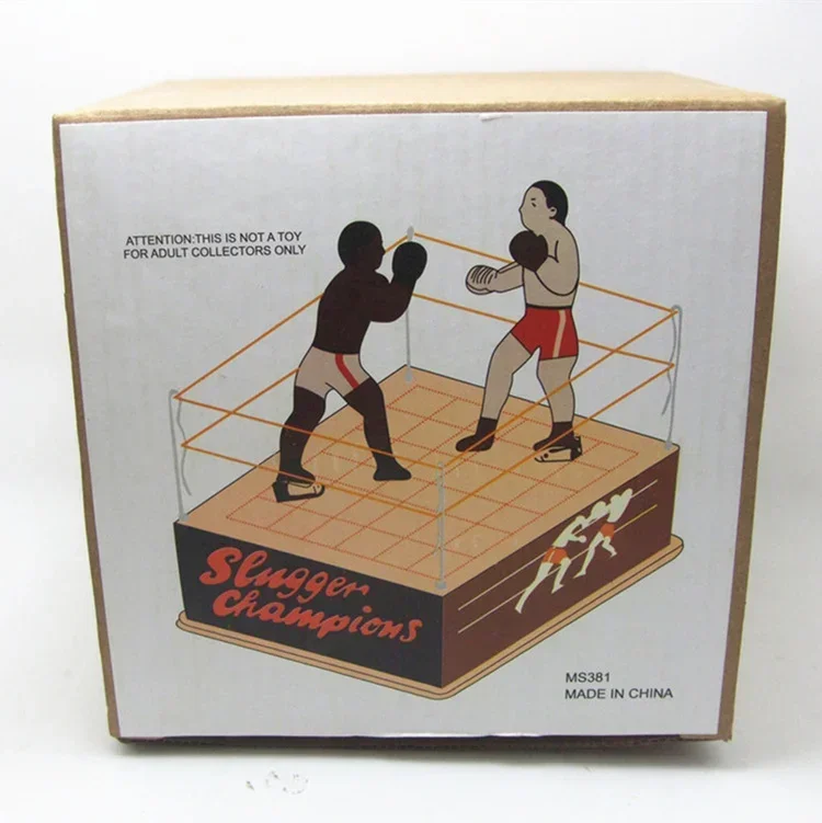 Juguete de cuerda Retro de colección para adultos, arena de lata de Metal, campeones, boxer, juego de anillos de boxeo, juguete mecánico, figuras de juguete de relojería