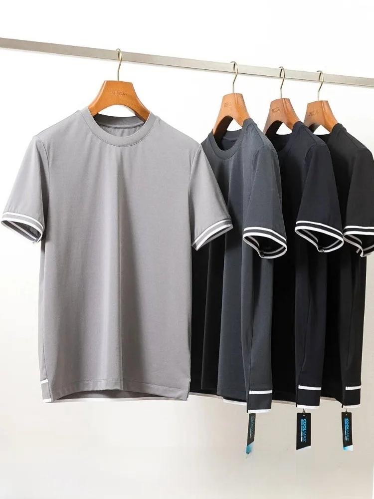 

Coolmax Men's Short Sleeve T-Shirt Breathable Comfortable round Neck Casual Top Polyester Blend Summer New Arrival