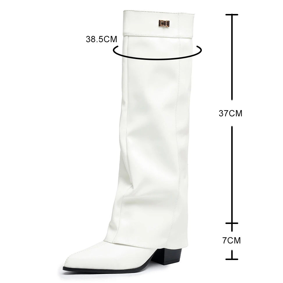 Punk Pointed Toe Knee High Boots for Women Fashion High Heel PU Leather Autumn Winter Long Botas Mujer 36-43