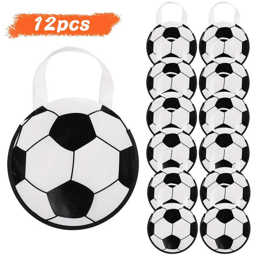 6/12Pcs Football-Themed Party Favor Bags Non-Woven Candy Gift Bag for Sports Soccer Birthday Party Decoration Supplies Christmas