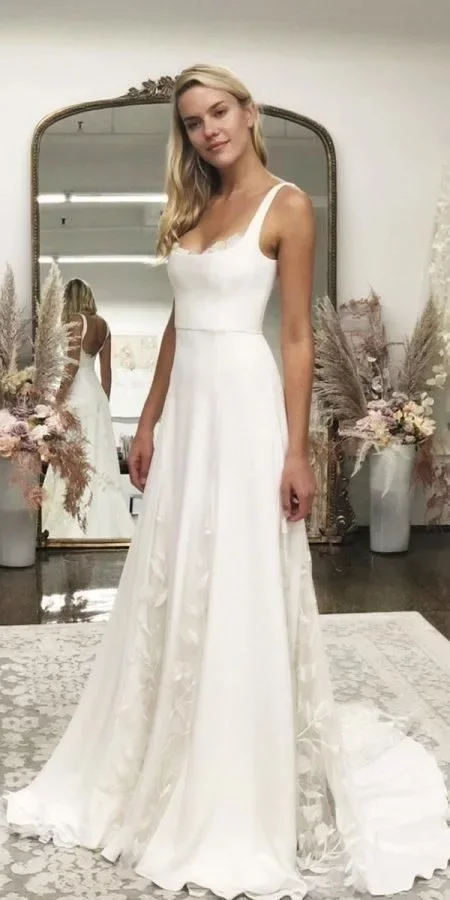 

Elegant Mermaid Wedding Dress Spaghetti Straps Square Collar Open Back Bridal Gown Train Vestidos De Novia Bride Dress