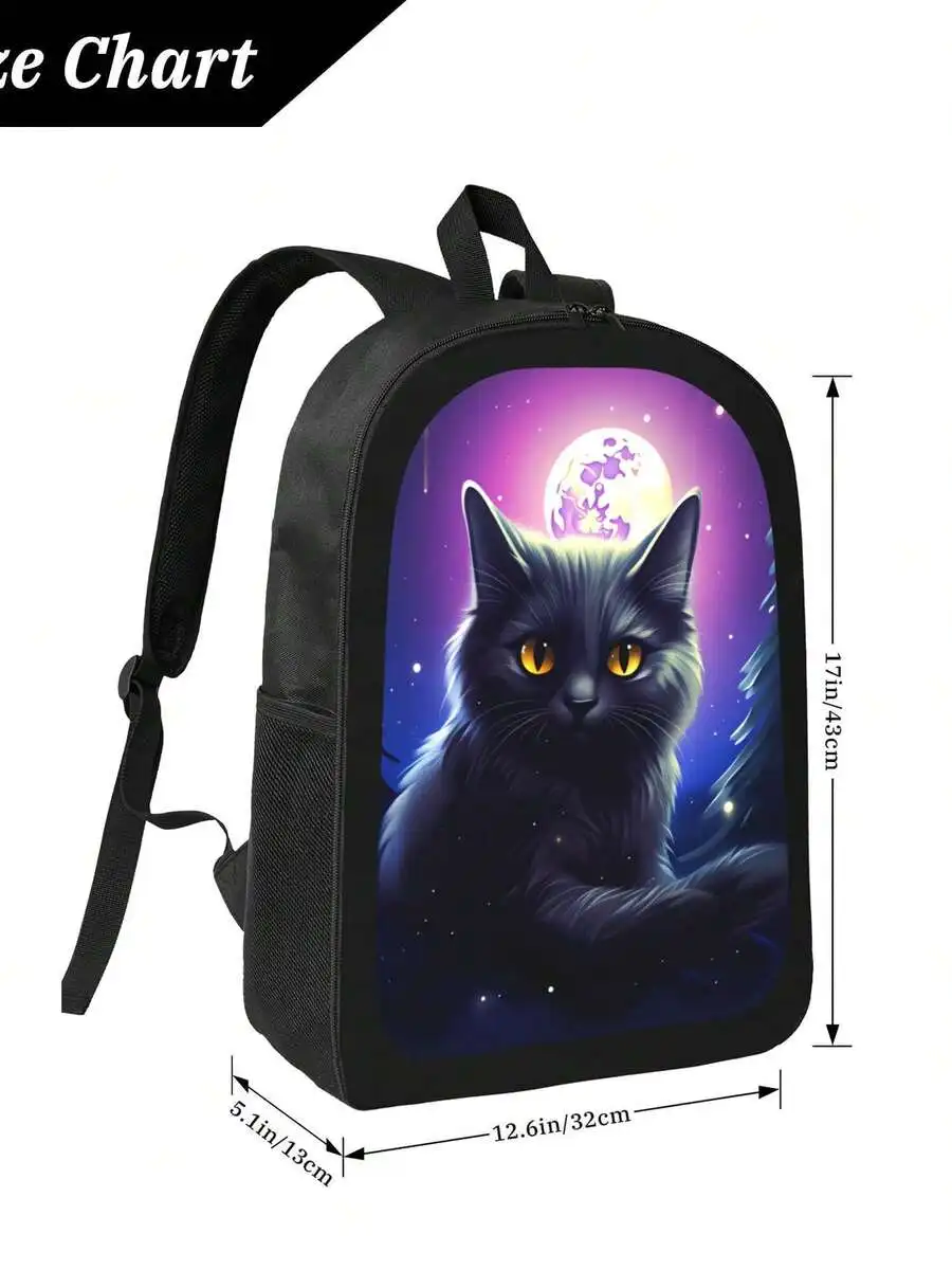 

Black Cat Print Backpack For Adults Lightweight Daily Use Adjustable Straps Zipper Closure