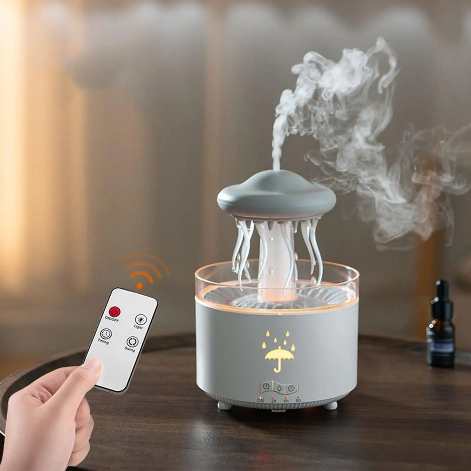 Personal Desktop Humidifier with Remote Control Simulated Raindrops Tabletop Humidifier EU 220V Plug for Bedroom Home Office