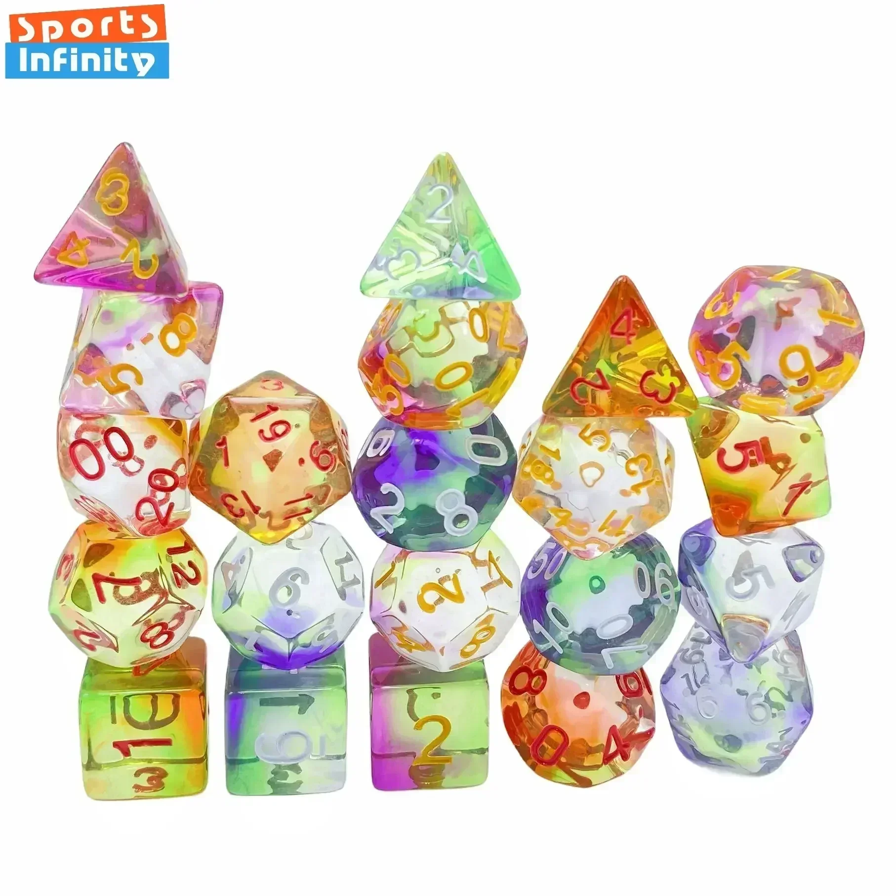 7Pcs Set Transparent Tricolor Number Dice Kit Dnd Dice Set Polyhedral Dices Digital Dice for Entertainment Table Board Game