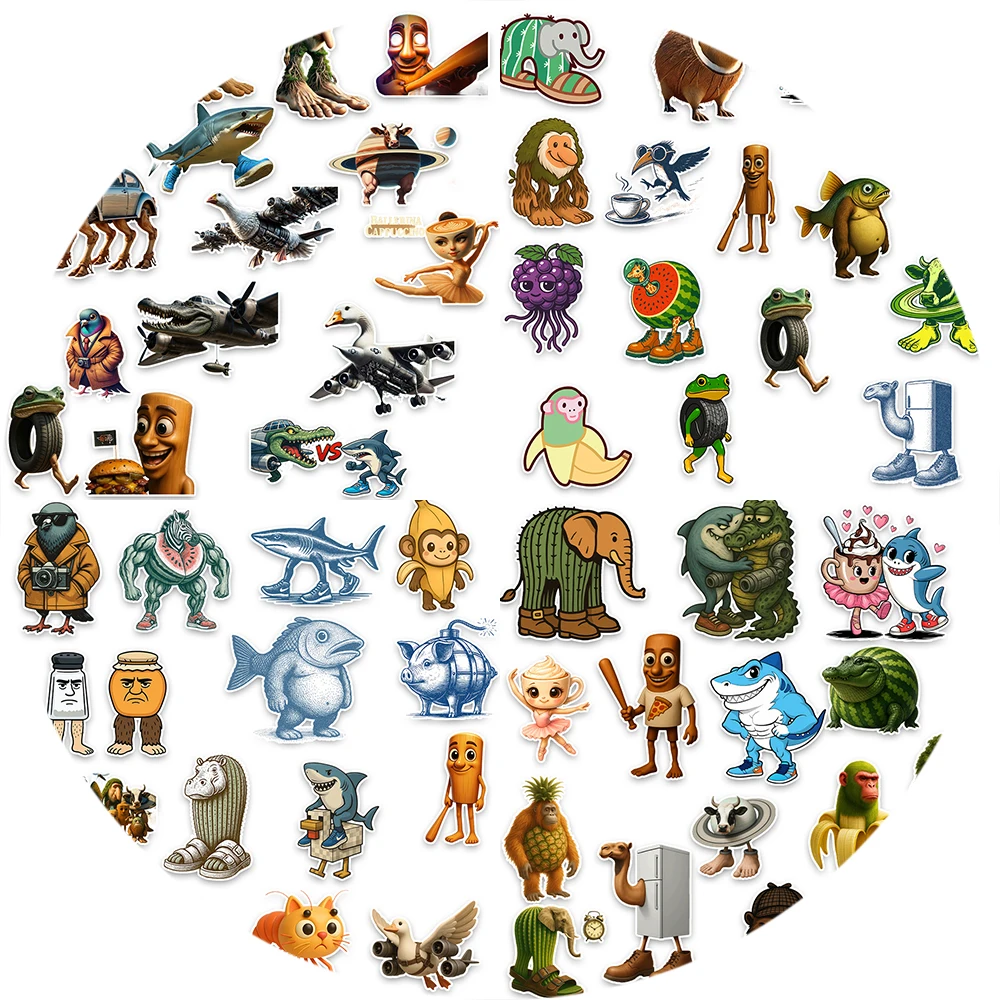 

60Pcs Funny Animals Tung Tung Tung Sahur Stickers Italian Brainrot Sticker Luggage Phone Guitar Cartoon Decals Holiday Gift