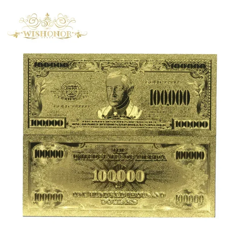 10pcs/lot Collectible USD 100000 Dollar 24K Gold Plated Banknote Bill World Paper Money Gold Foil Collections Art Creative Gift