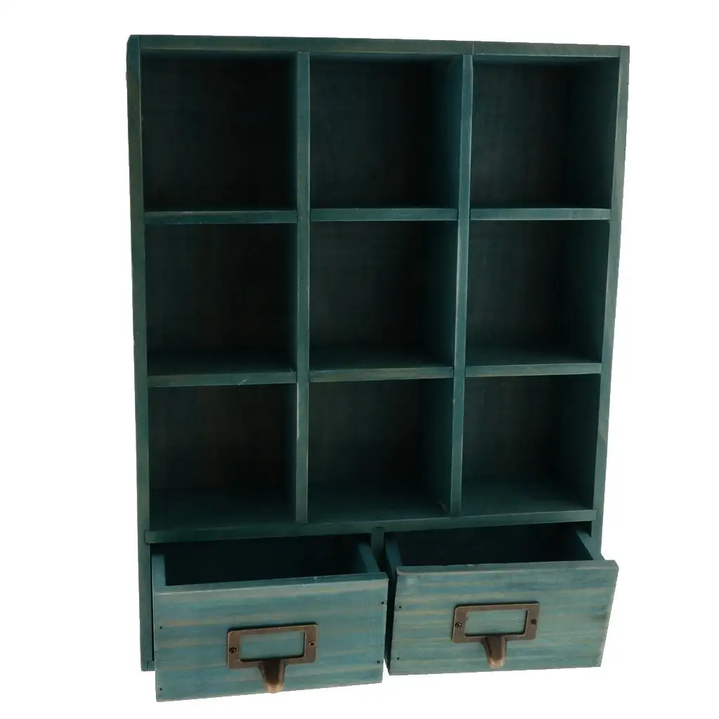 Desktop Storage Shelf Pine Wood Display Cabinet with Drawers Multi Purpose Organizer for Bedroom Storage