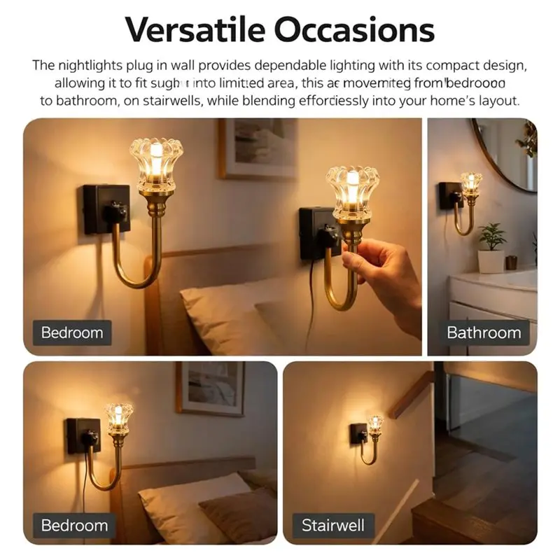 Vintage Decorative Night Lights, Flower Candle LED Plug, Soft Warm Lighting, Plug Into Wall