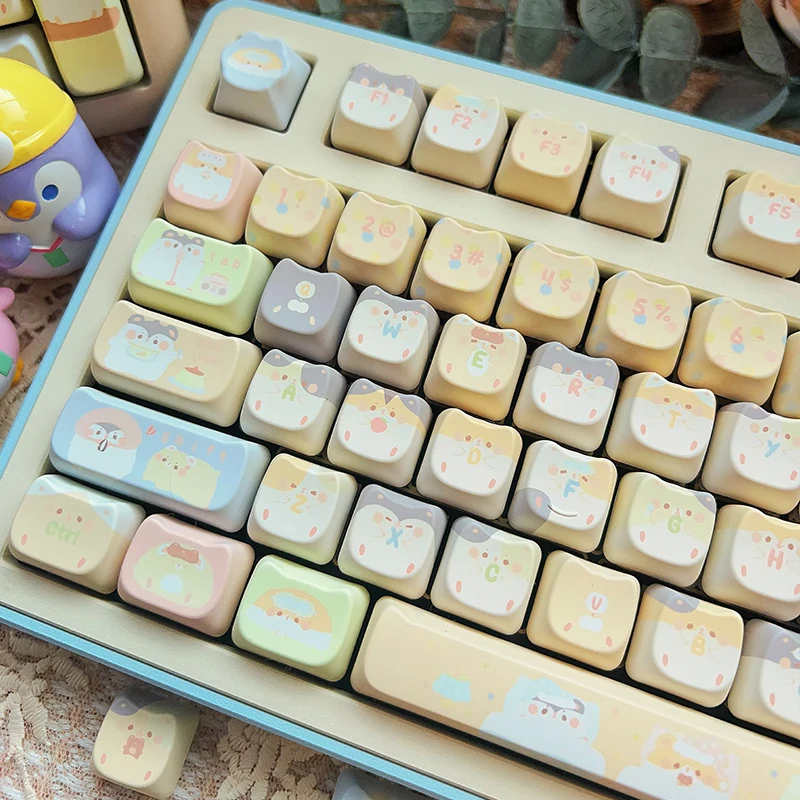 Teclado mecánico Mao con cabeza de gato, teclas de Color amarillo, tema diario, Pbt, 6.25U/7U, diseño de espacio, regalos