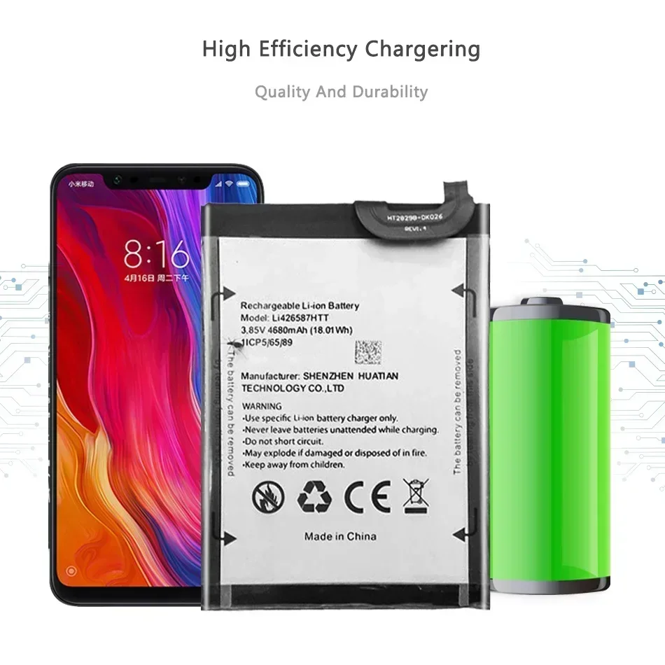 交換充電式携帯電話電池、blackview a100スマートフォン、4680mah、li426587httのための携帯用電池