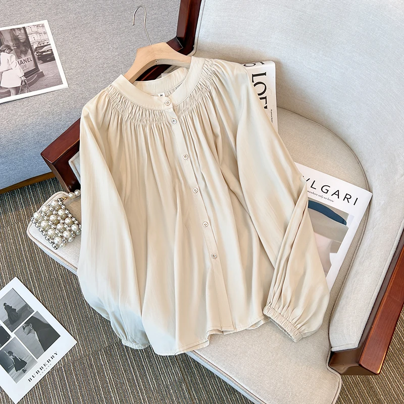 حجم كبير مطوي irt المرأة الراقية فضفاض التخسيس فقاعة Sve بلوزة شيفون العصرية الحلو Sle طويل Sve ميدي طول #3