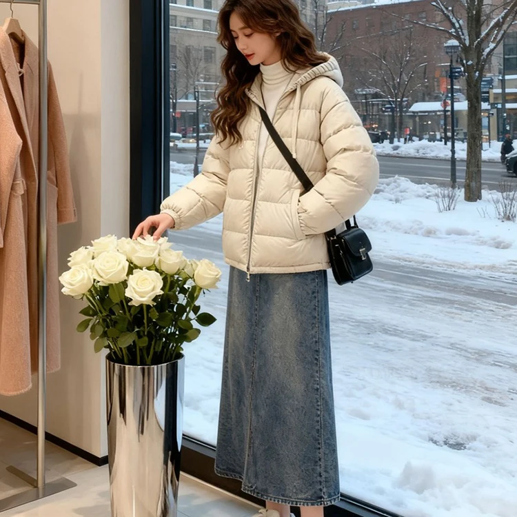 Autumn Winter Casual Women's Cotton Jacket Bread Coat Denim  Skirt Base Shirt Three Piece Set High Waist Jeans Half Lengt...