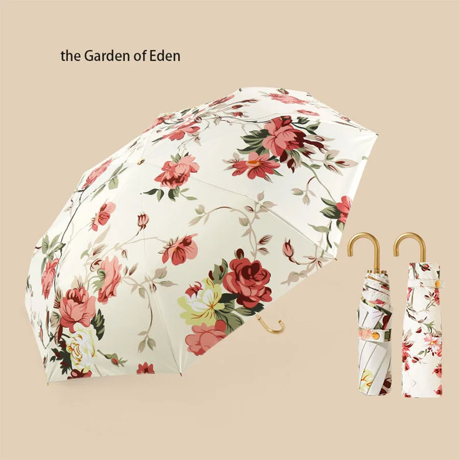 Ultra-light Three-fold Color Glue-coated Golden Hook Umbrella Sunny and Rainy Dual-use Sun Protection and UV Protection Parasol
