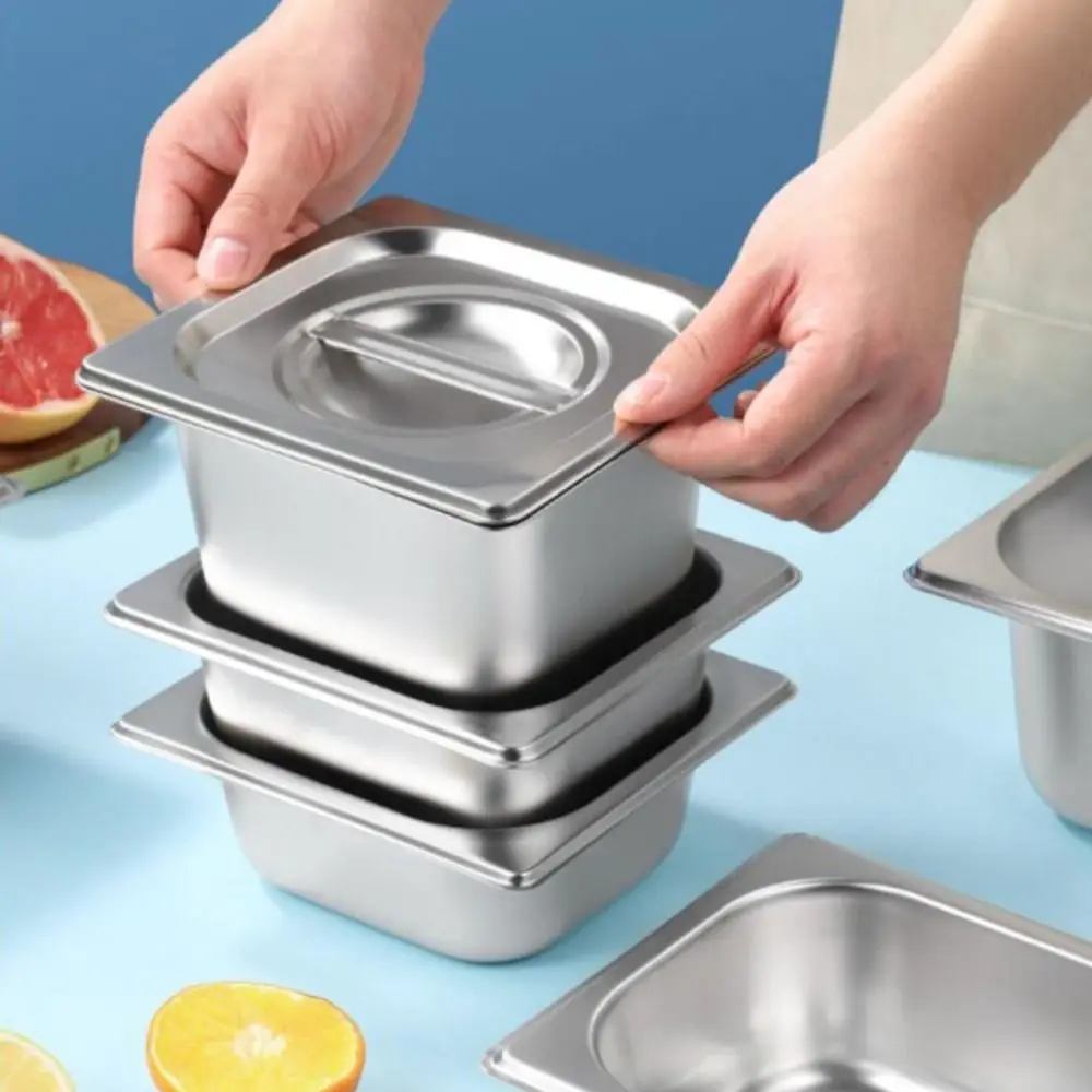 

Stainless Steel Canteen Food Basin Rectangular Thickened Food Storage Box Rust-proof with Cover Food Preparation Box Hotel