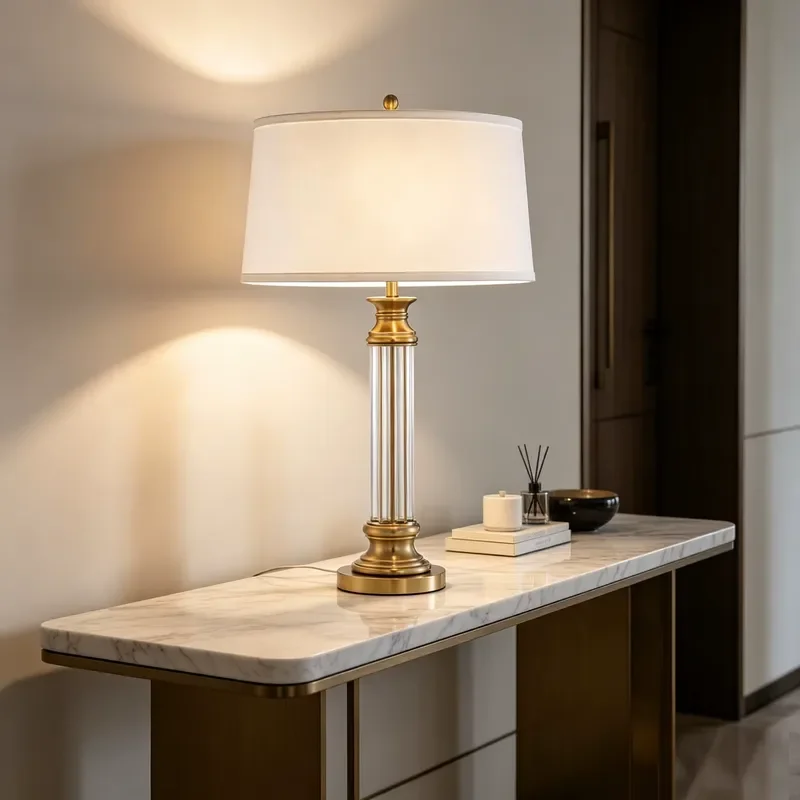 Modern Glass Rod Desk Lamp with White Fabric Shade Metal Base Table Light for Bedroom Living Room Home Decor Lighting Fixture