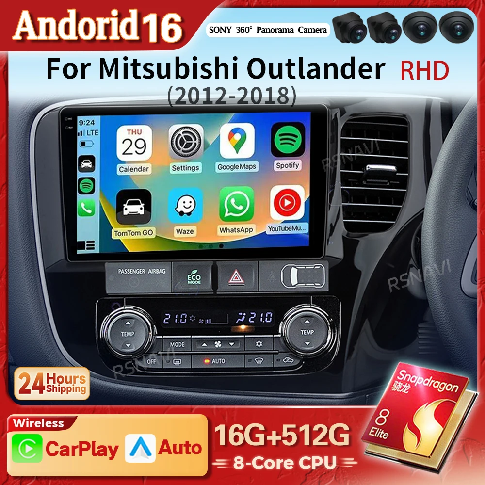 Radio Multimedia para Auto con Android 16 y Carplay para Mitsubishi Outlander 3 RHD 2012-2018, Autoradio GPS Estéreo DSP Qualcomm