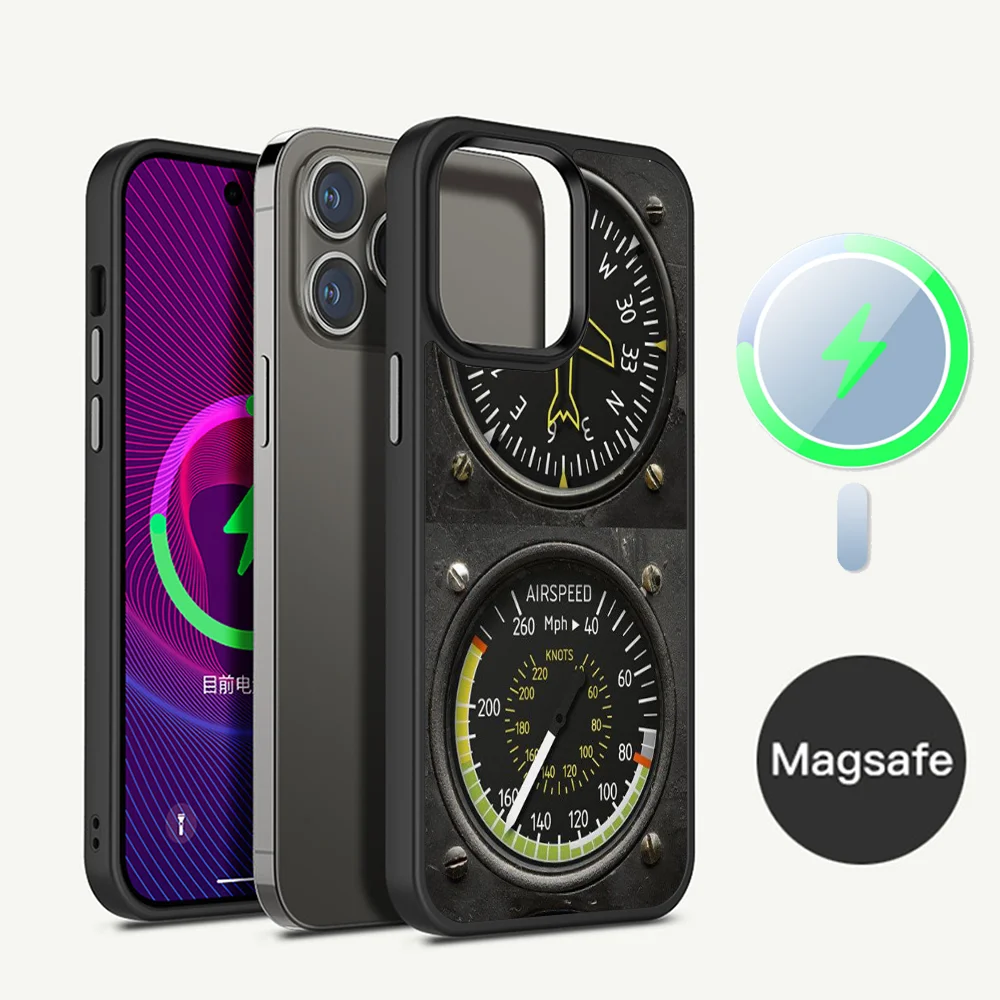 Aviation Aeroplane Helicopter cockpit Instrument Phone Case Magnetic Case For iPhone 14 13 12 11 15 Pro Max Plus Mini For Magsaf