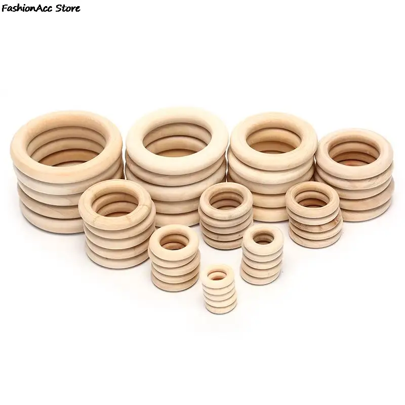 5/10/20/50pcs Unfinished Solid Wooden Rings 20-70MM Natural Wood Rings for Macrame DIY Crafts Ornaments Jewelry Making