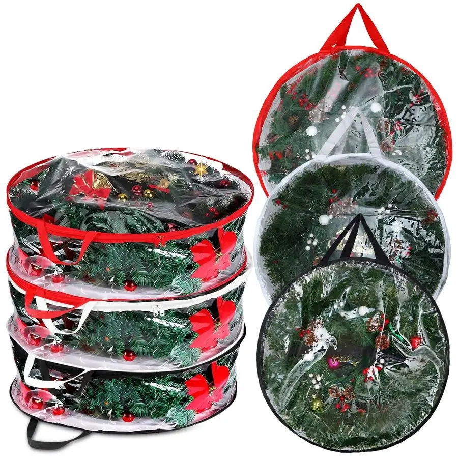 

6 Pcs Clear Christmas Wreath Storage Bag Wreath Storage Container With fixing strap Wreath Storage Box with Handles for Storing