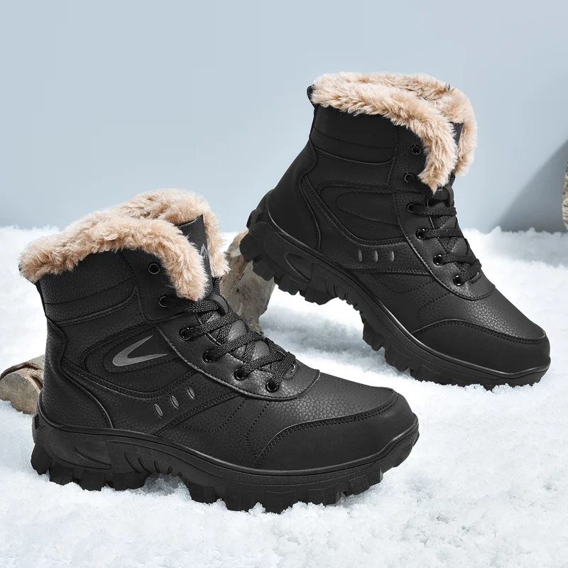 

Men's Warm Waterproof Snow Boots Plush Lined Anti-Slip Wear-Resistant Casual Winter Sneaker Sole Boots