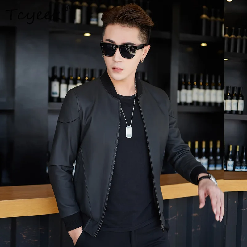 Tcyeek Genuine Leather Jacket Men Sheepskin Coats for Men Fashion Baseball Jacket Autumn Casual Man Clothes 2026 New Veste Homme