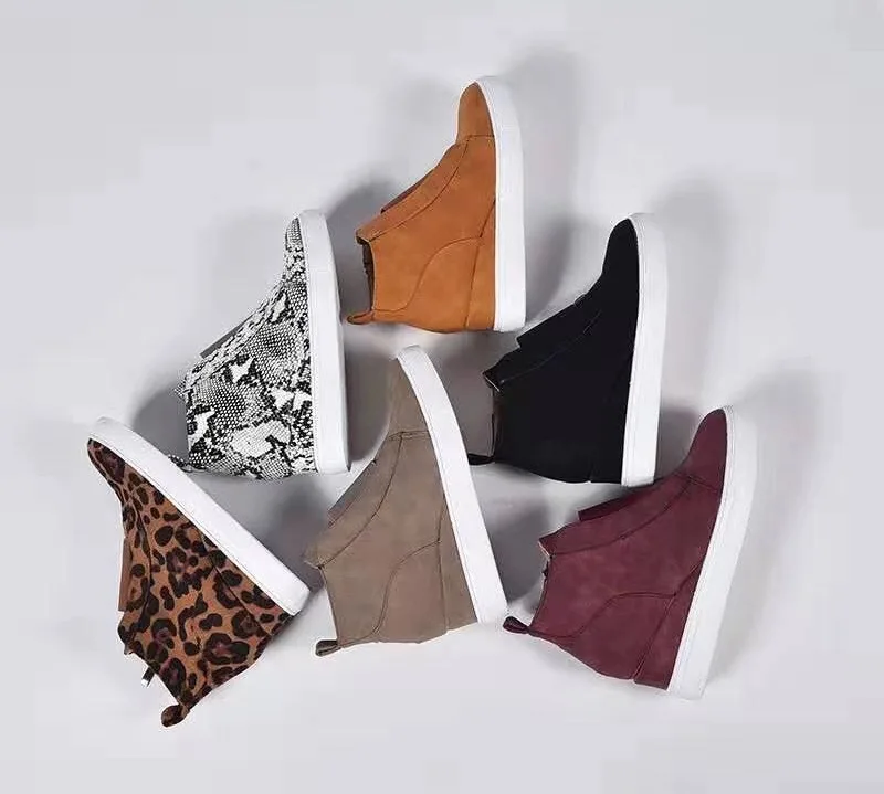 Womem Shoes Fashion Casual Wedges Boots Women\'s Platform Shoes Plus Size Autumn Boots Leopard High Top Shoes Zapatos Mujer