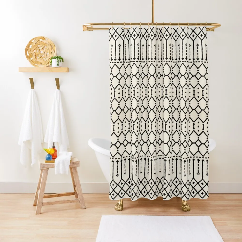 

Farmhouse B&W Traditional Moroccan Style Pattern Shower Curtain Shower For Bathrooms Bathroom Decor Curtain