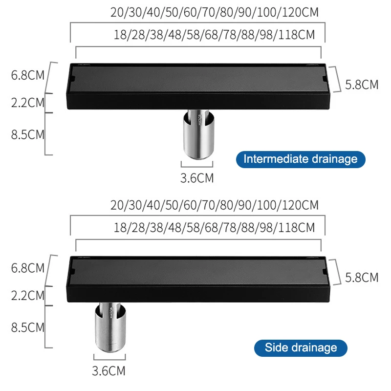 Imagem -05 - Invisible Piso Dreno Piso Preto Drenos Anti-odor Chuveiro Dreno Filtro de Resíduos 20120cm de Largura 68 cm de Largura Aço Inoxidável